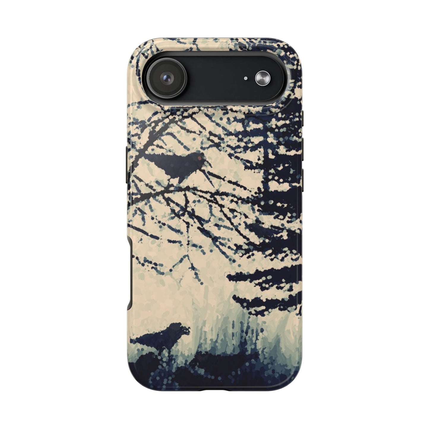 Crows in Forest Tough Phone Cases, iPhone & Samsung cases, wireless charging, crows, trees, birds, original artwork, gifts, Halloween
