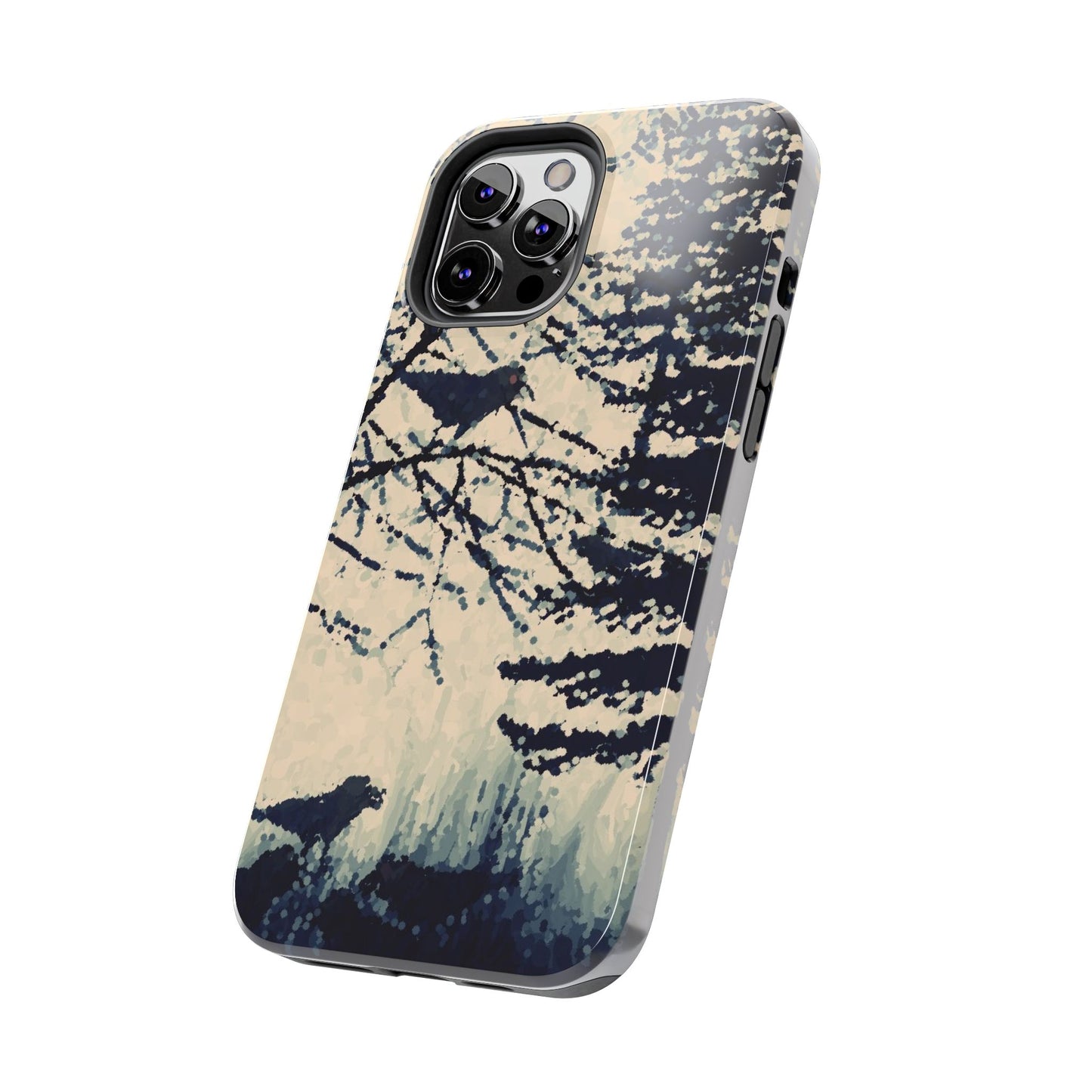 Crows in Forest Tough Phone Cases, iPhone & Samsung cases, wireless charging, crows, trees, birds, original artwork, gifts, Halloween