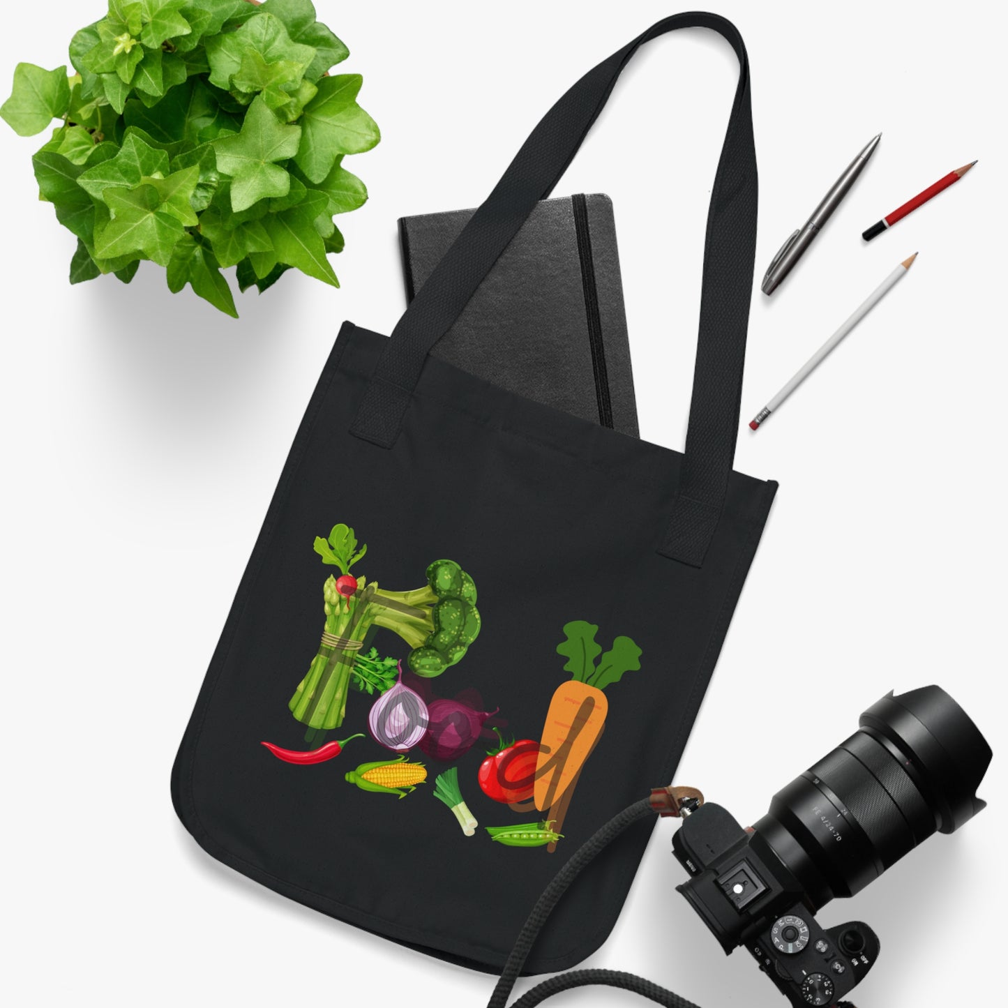 Food Organic Canvas Tote Bag, Vegetables, Produce, Groceries, Shopping, Eco Friendly, 100% Organic Cotton, Beige, Black, Navy