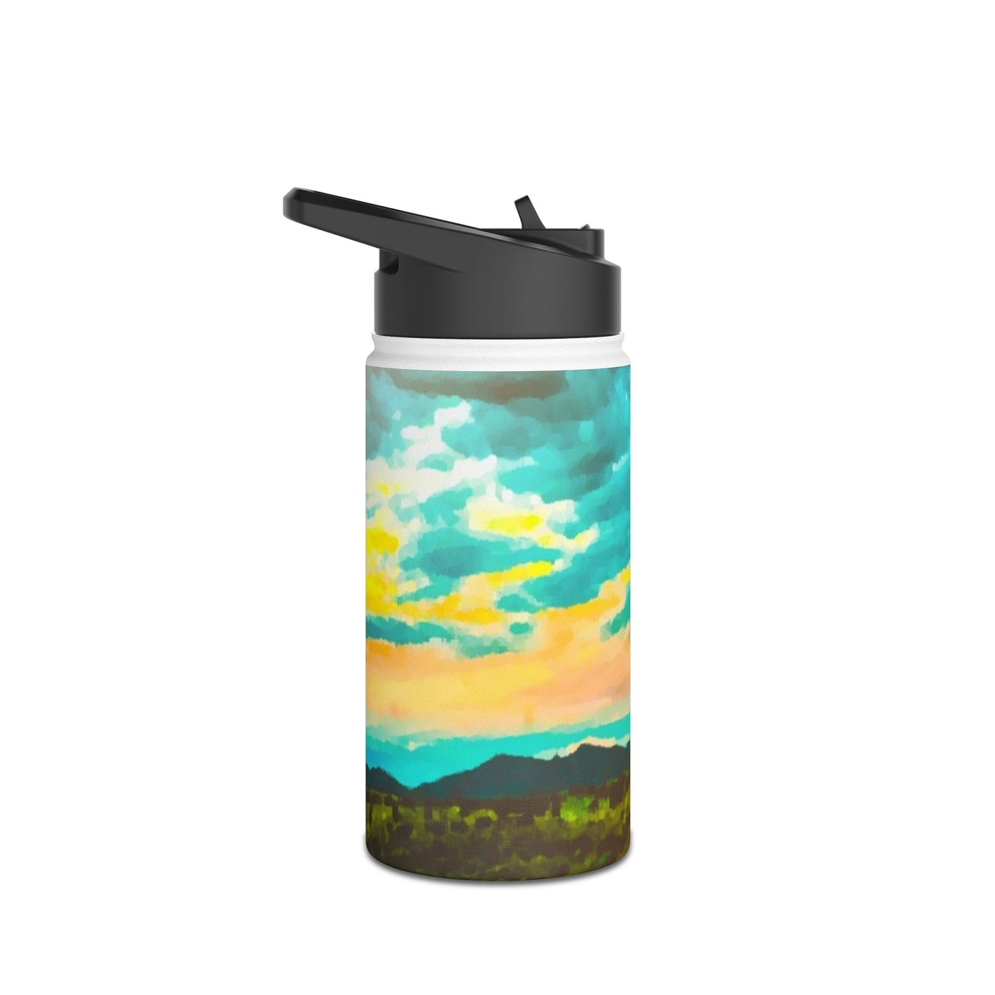 Wyoming Landscape Stainless Steel Water Bottle, Nature, America, Western, Artwork, Mountains, Gift, Sky, Colorful, Clouds, Sunset, Travel