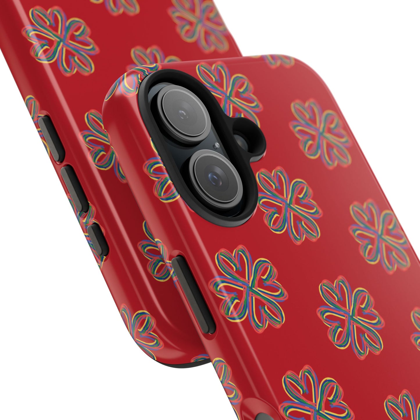 Floral Tough Phone Case, Red Phone Cover, Protective Tech Accessory, Botanical Phone Shell, Gift for Gardeners, Colorful, Wireless Charging
