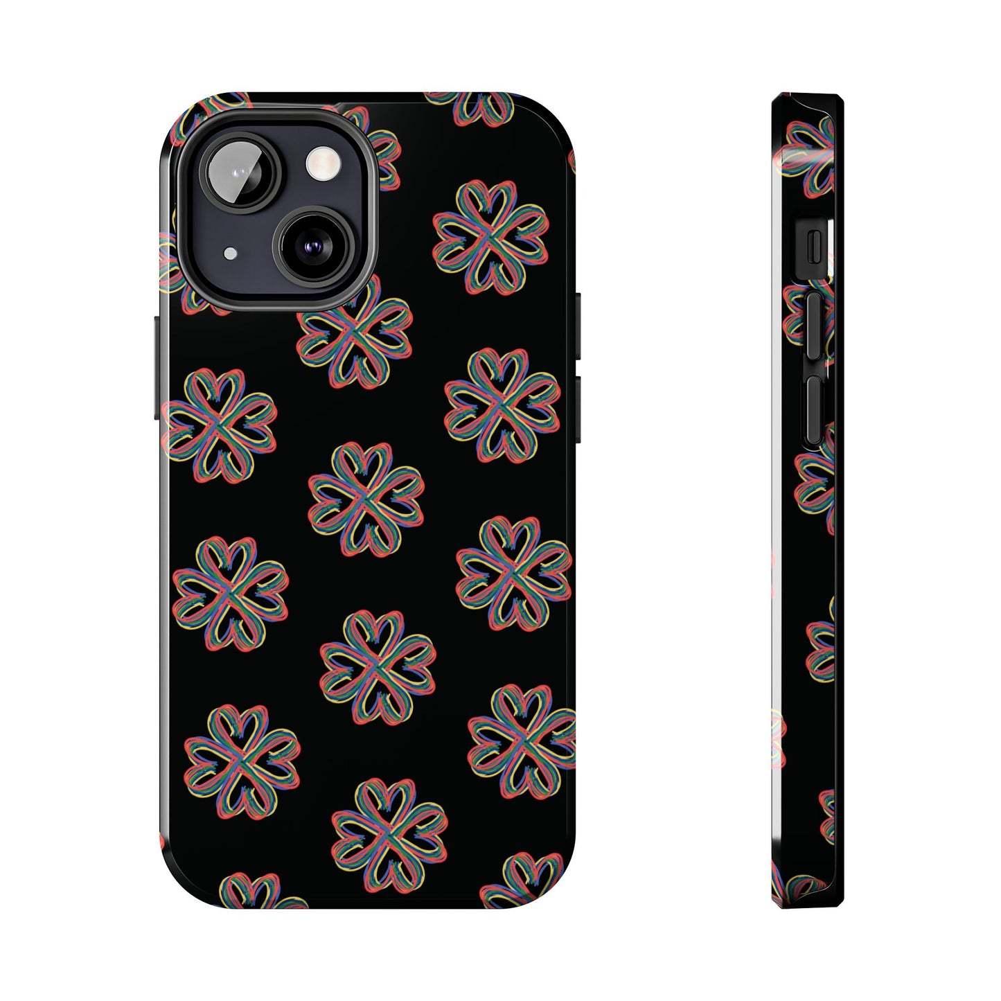 Tough Phone Cases, Floral Phone Cover, Protective Floral Case, Colorful Phone Shell, Black Phone Case, Wireless Charging