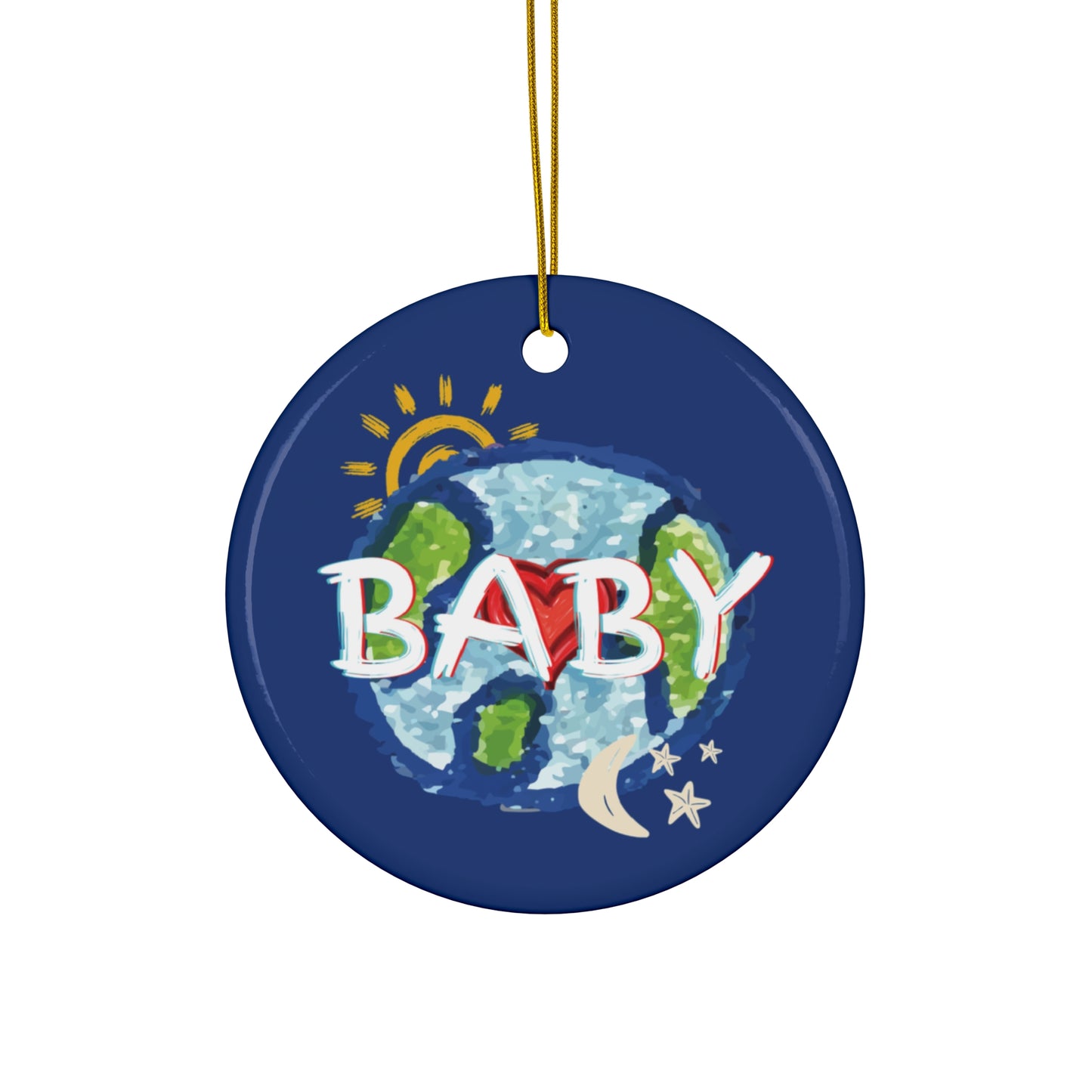BABY Hanging Ceramic Ornament, Whole World, Sun Moon & Stars, Heart, Circle Snowflake Heart Star, Christmas Tree, Holiday, Birthday, Gifts