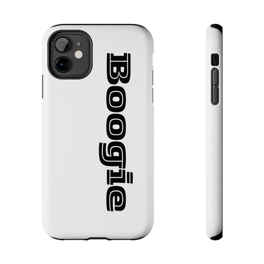 Boogie White Tough Phone Cases, iPhone Samsung cases, wireless charging, gender neutral women men friends kids teens gift birthday Christmas