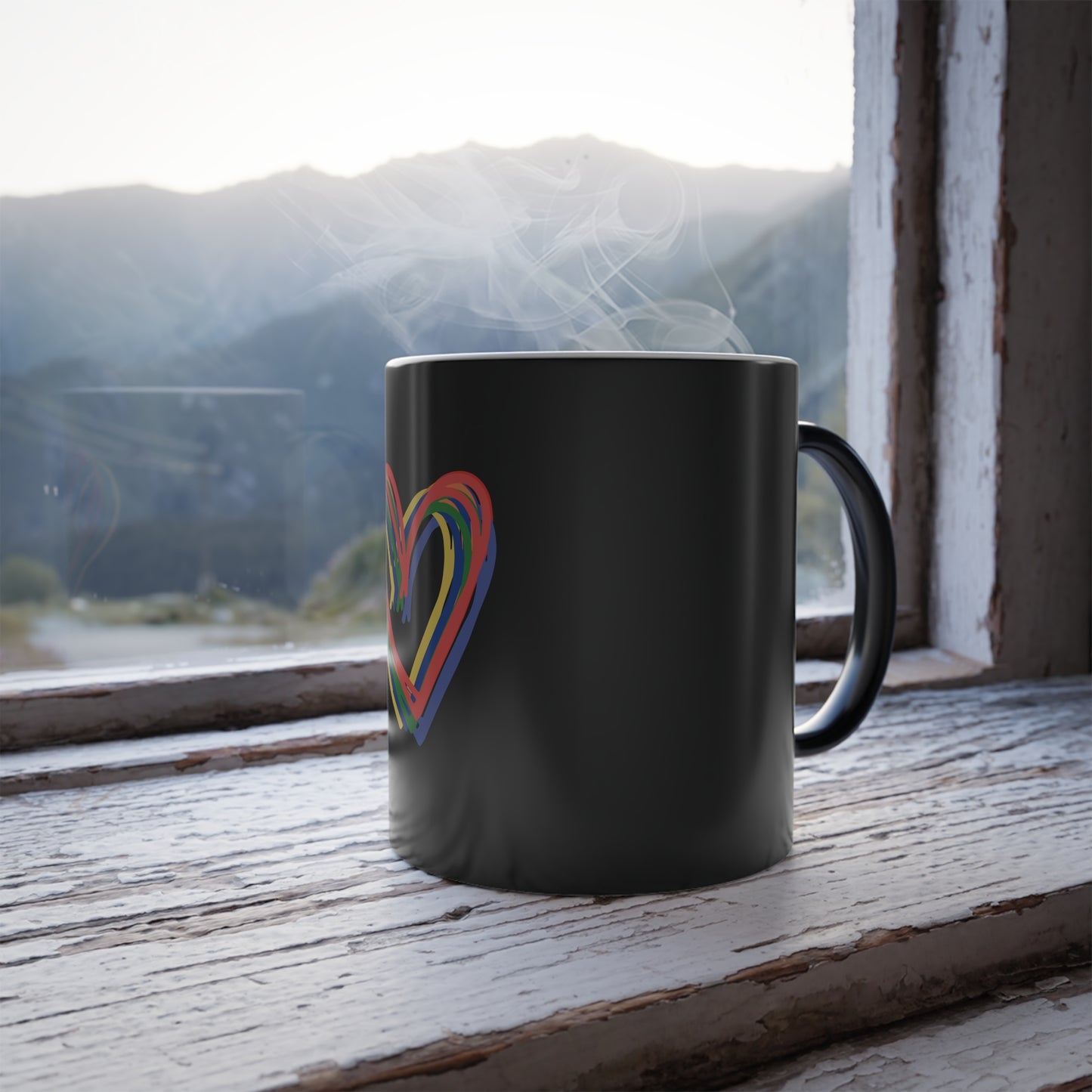 Rainbow Hearts Color Morphing Mug 11oz - Heat Reactive Ceramic Coffee Cup for Love, Family, and Pride