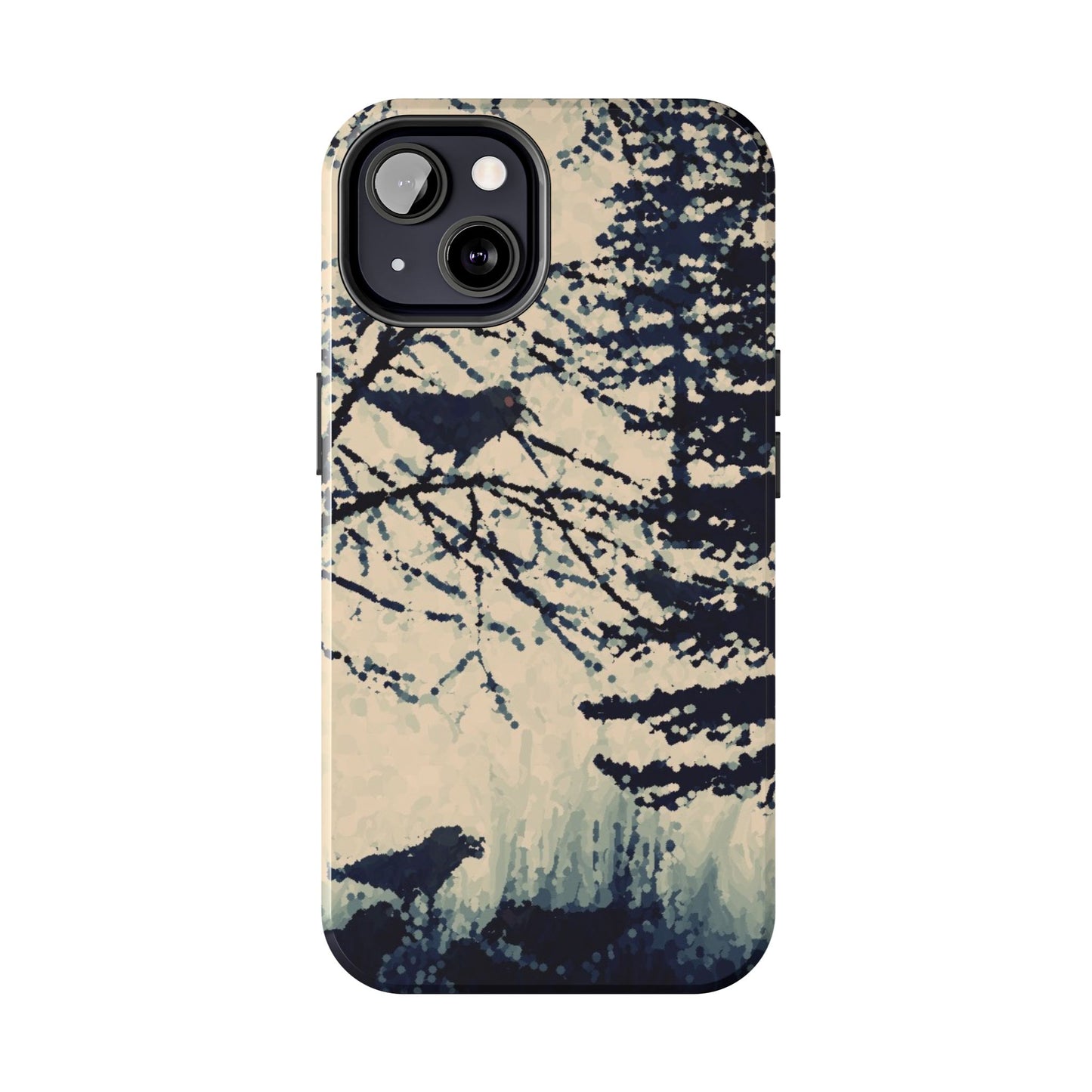 Crows in Forest Tough Phone Cases, iPhone & Samsung cases, wireless charging, crows, trees, birds, original artwork, gifts, Halloween