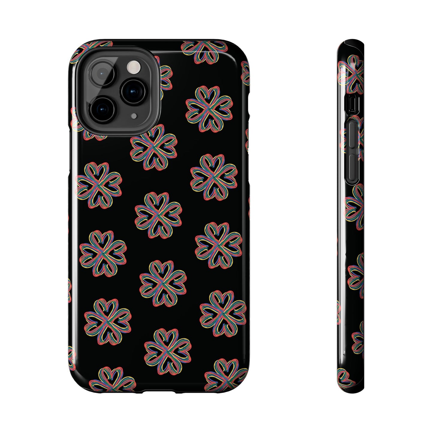 Tough Phone Cases, Floral Phone Cover, Protective Floral Case, Colorful Phone Shell, Black Phone Case, Wireless Charging