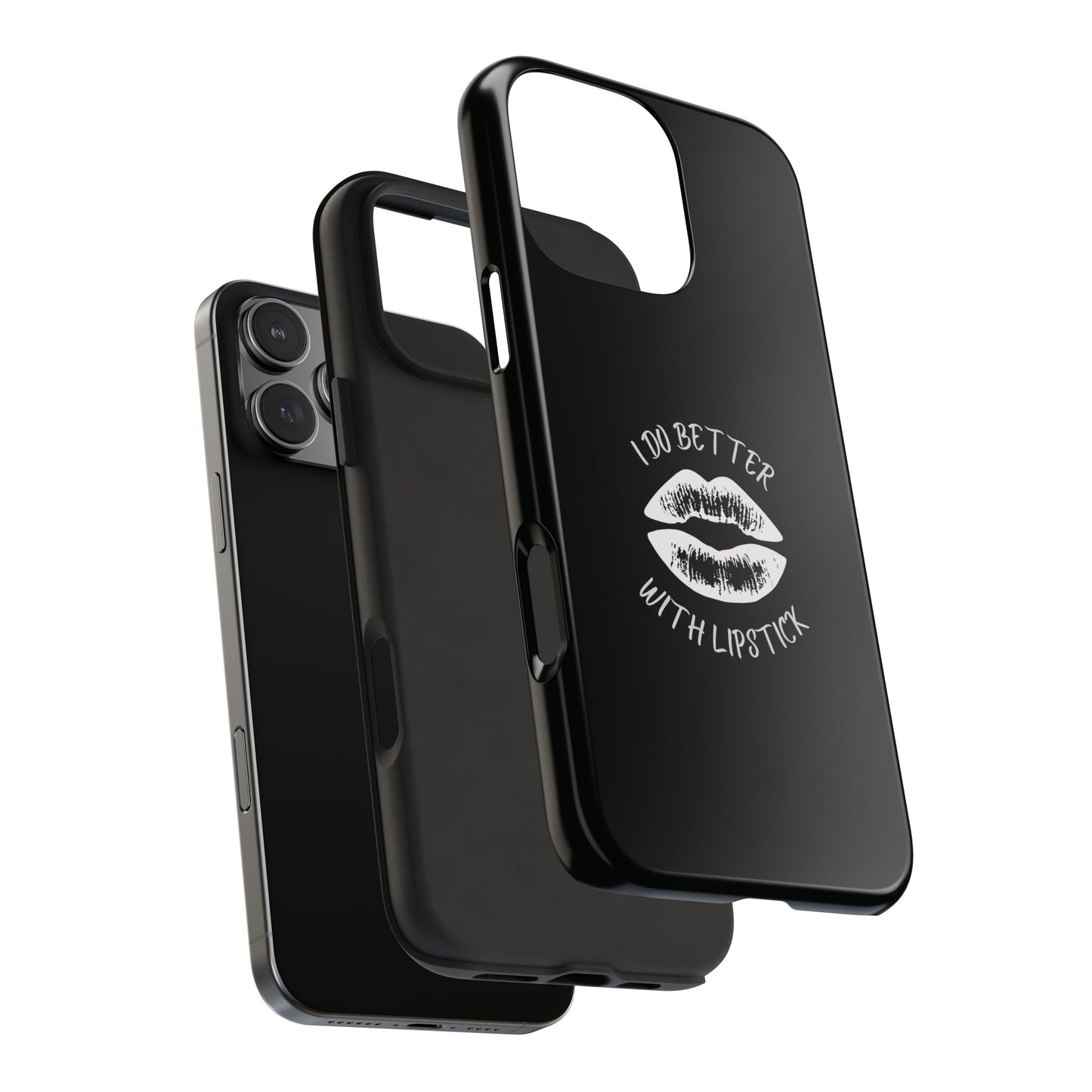 Glamorous Lipstick Tough Phone Cases - Empowered Gifts, Sassy Wireless Charging Cover, Fun Lips Samsung & iPhone Cases, Black Design