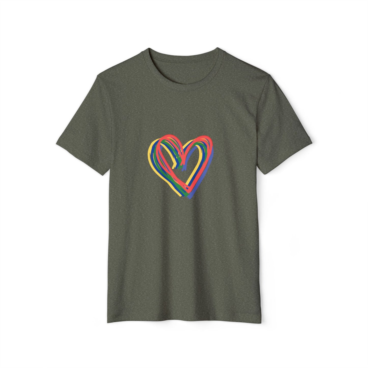 Rainbow Hearts Unisex T-Shirt, Sustainable Recycled Tee, Eco-Friendly Graphic Shirt, LGBTQ Pride Apparel, Love Rainbow Clothing