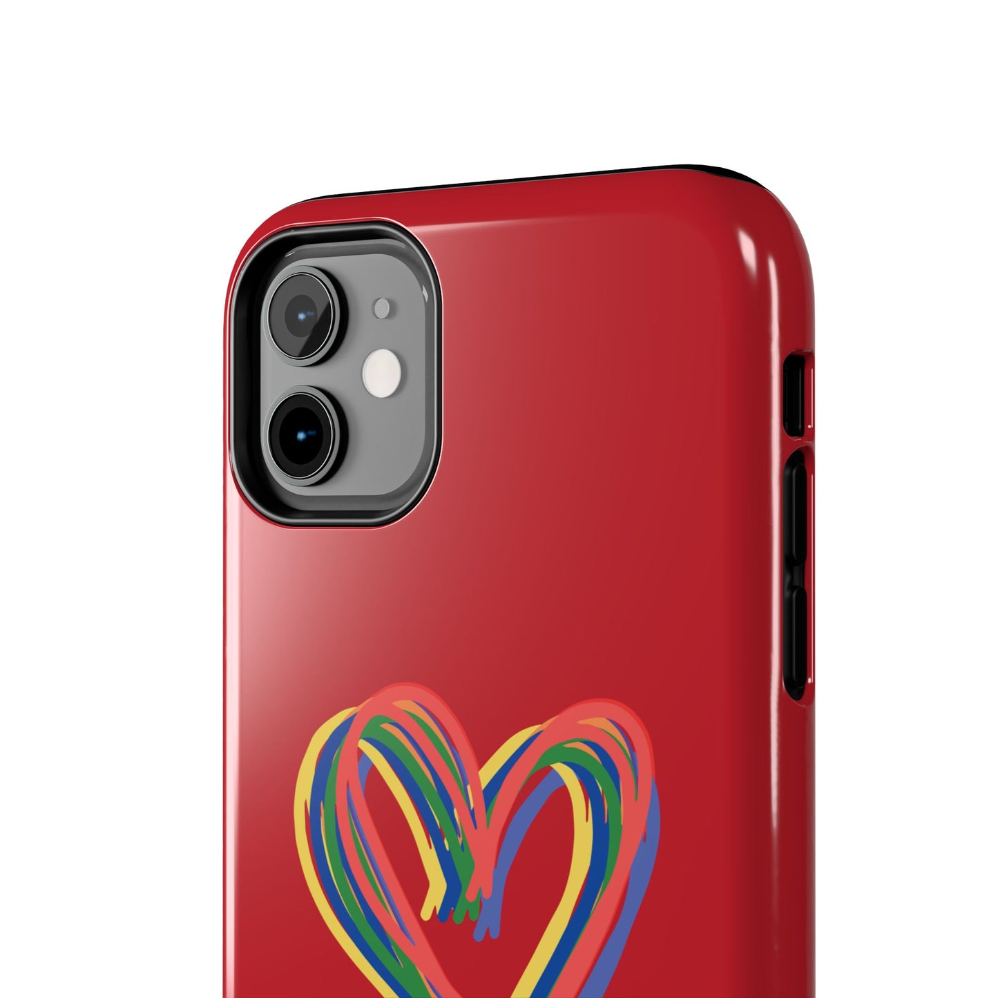 Rainbow Hearts Tough Phone Case, Red Phone Cover, Smartphone Case, Heart Pattern Phone Shell, Phone Hard Case, Colorful, Wireless Charging