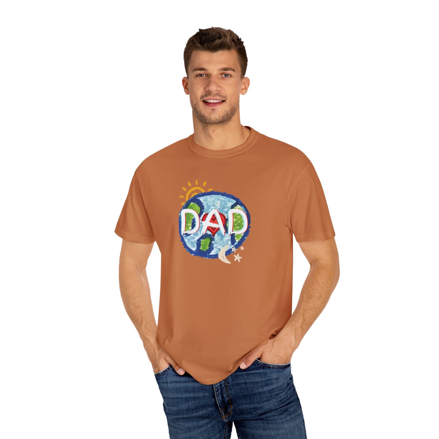DAD Unisex Garment-Dyed T-shirt - Whole World, Sun, Moon & Stars, Heart - Fathers Day Gift