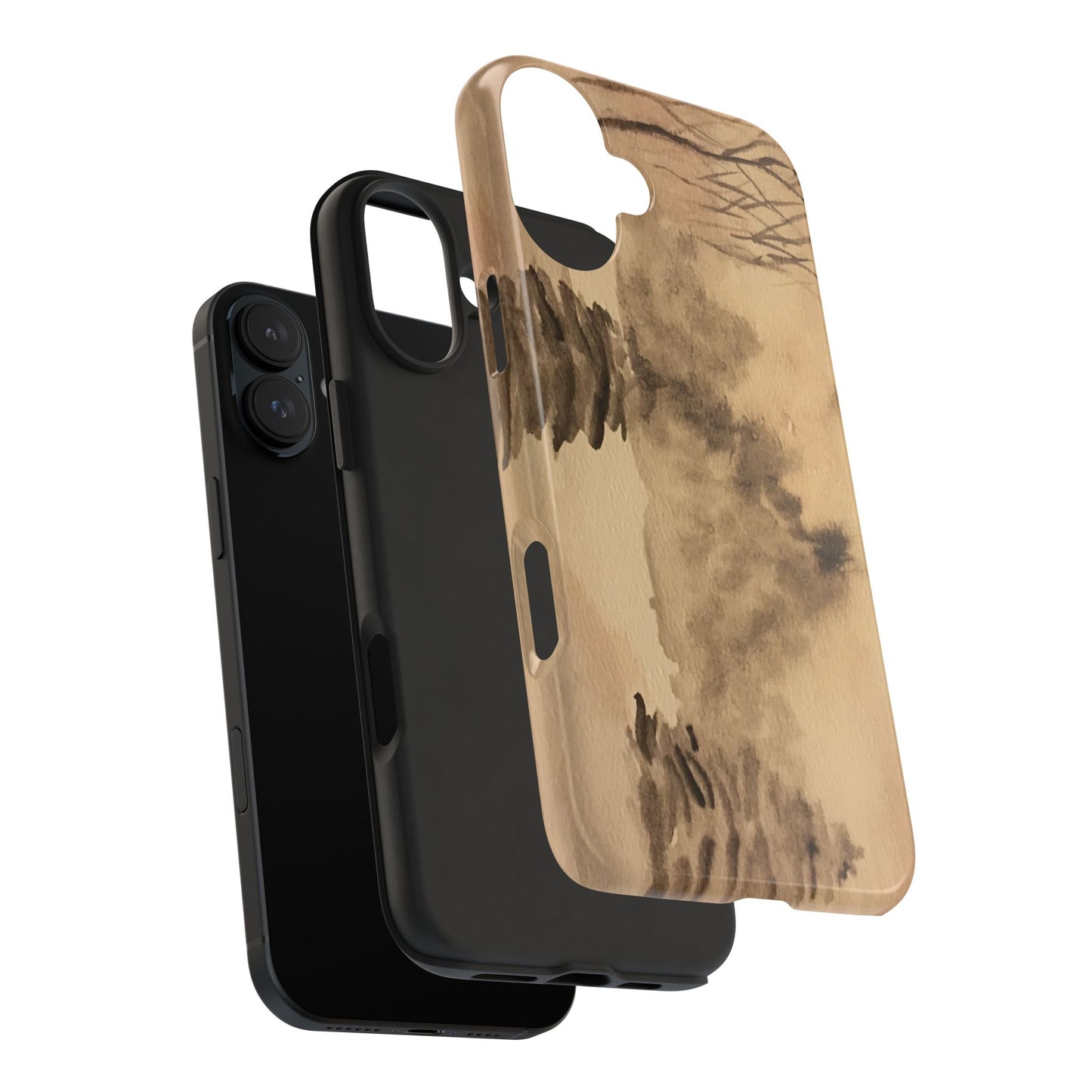 Winter Scene Tough Phone Cases, iPhone & Samsung cases, wireless charging, pine trees, snow, original watercolor artwork, gifts, Christmas