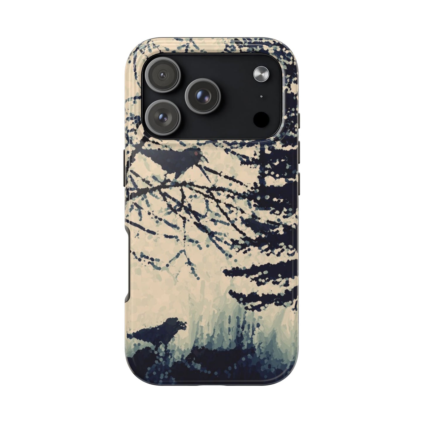 Crows in Forest Tough Phone Cases, iPhone & Samsung cases, wireless charging, crows, trees, birds, original artwork, gifts, Halloween