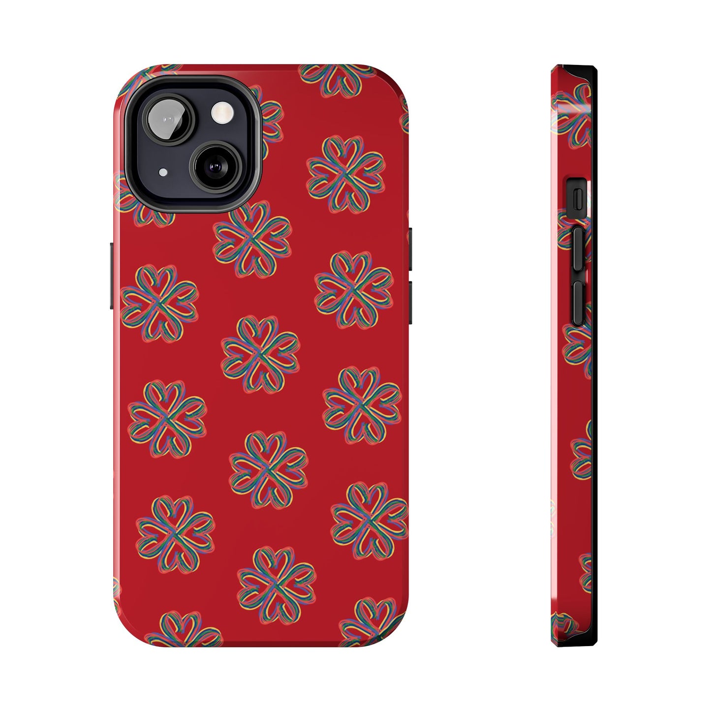 Floral Tough Phone Case, Red Phone Cover, Protective Tech Accessory, Botanical Phone Shell, Gift for Gardeners, Colorful, Wireless Charging