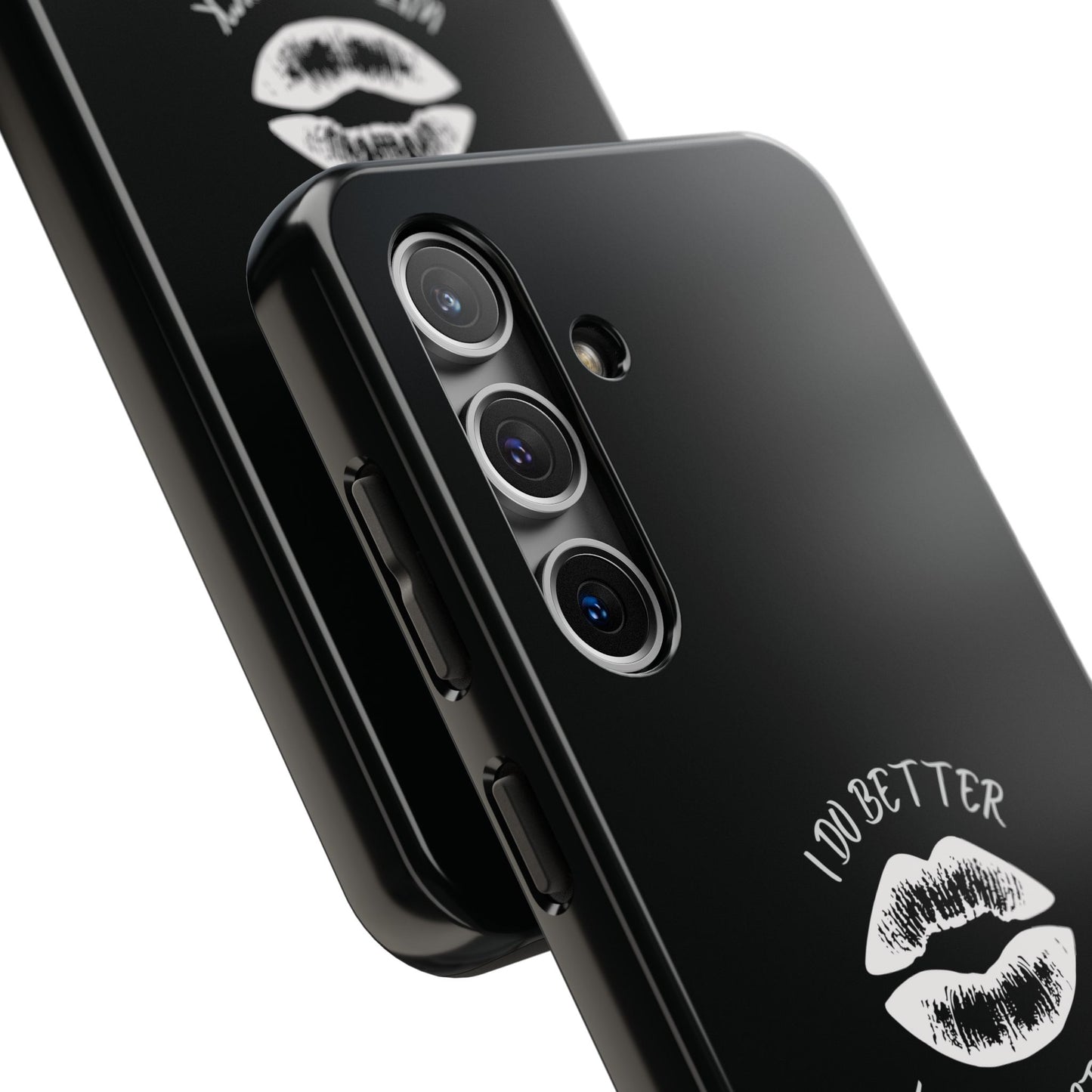 Glamorous Lipstick Tough Phone Cases - Empowered Gifts, Sassy Wireless Charging Cover, Fun Lips Samsung & iPhone Cases, Black Design