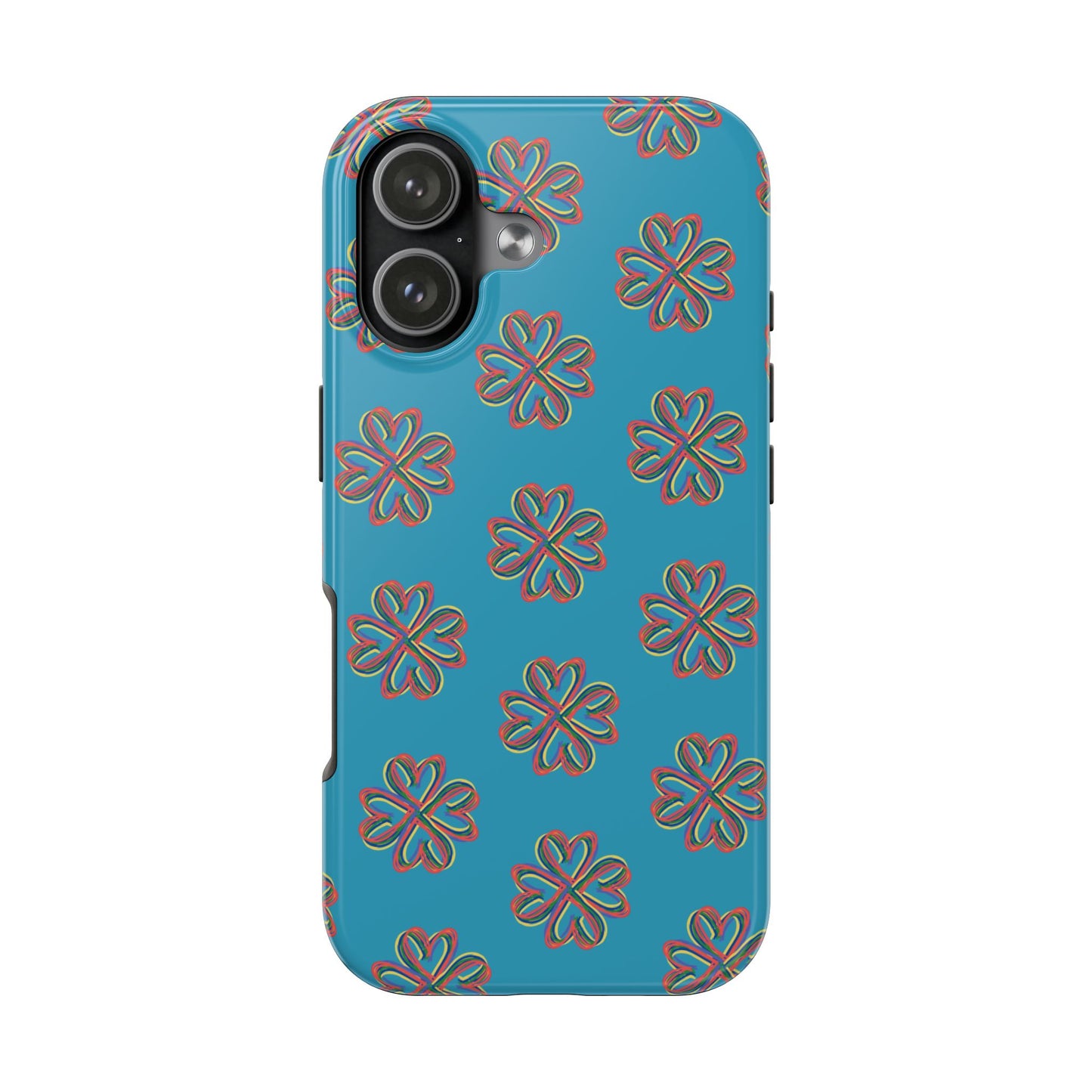 Floral Tough Phone Case, Colorful Turquoise Case, Hard Cover, iPhone Samsung Galaxy Google Pixel, Botanical Print Phone, Wireless Charging