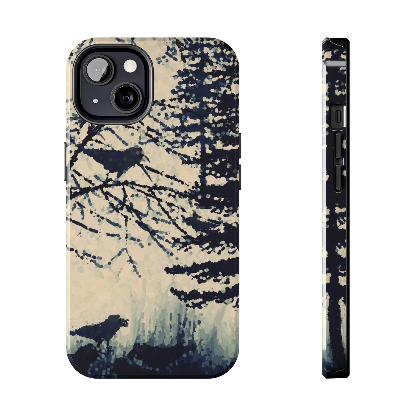 Crows in Forest Tough Phone Cases, iPhone & Samsung cases, wireless charging, crows, trees, birds, original artwork, gifts, Halloween