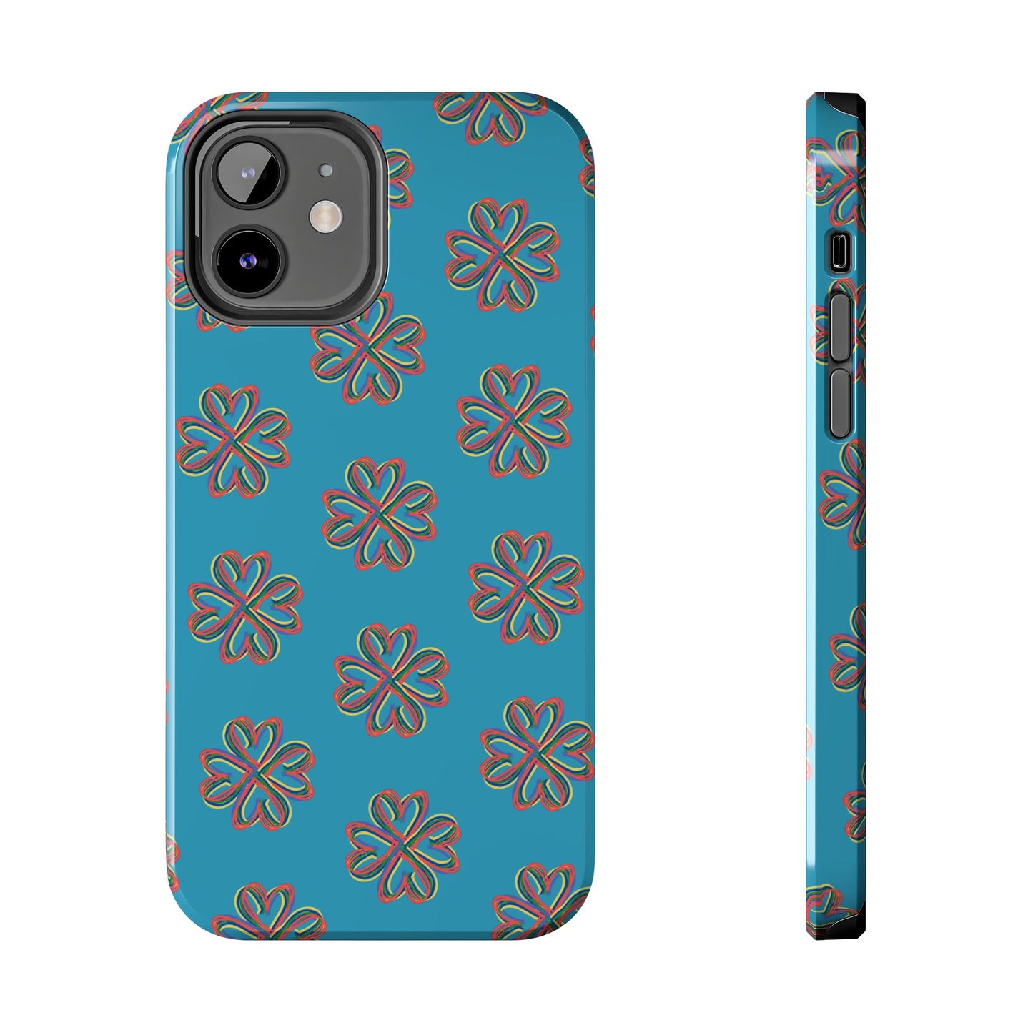 Floral Tough Phone Case, Colorful Turquoise Case, Hard Cover, iPhone Samsung Galaxy Google Pixel, Botanical Print Phone, Wireless Charging