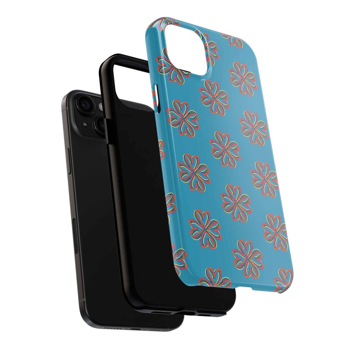 Floral Tough Phone Case, Colorful Turquoise Case, Hard Cover, iPhone Samsung Galaxy Google Pixel, Botanical Print Phone, Wireless Charging
