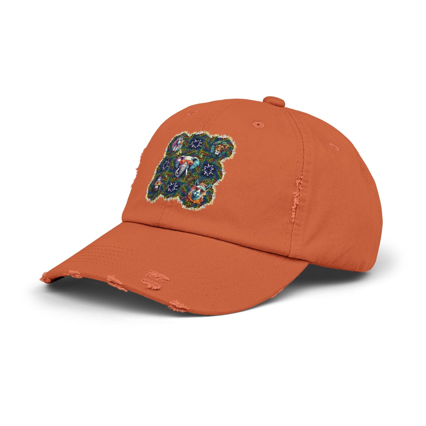Wild & Cool Creatures Unisex Distressed Cap, Graphic Art, Animals, Gift, Hats, Cotton Twill, Adjustable, Gifts for Women Men Friends Teens