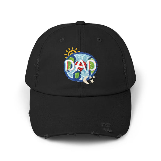 DAD Unisex Distressed Cap, Whole World, Sun, Moon & Stars, Heart, Fathers Day, Gift, Hats, Cotton Twill, Adjustable, Gifts for Men