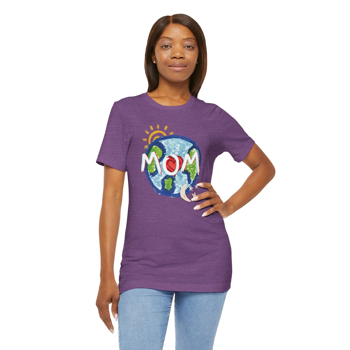 MOM Unisex Tee, Whole World, Sun Moon Stars, Heart, Love, Mothers Day, Gifts for Women, Comfy, Soft, Casual, Gender Neutral, Short Sleeves