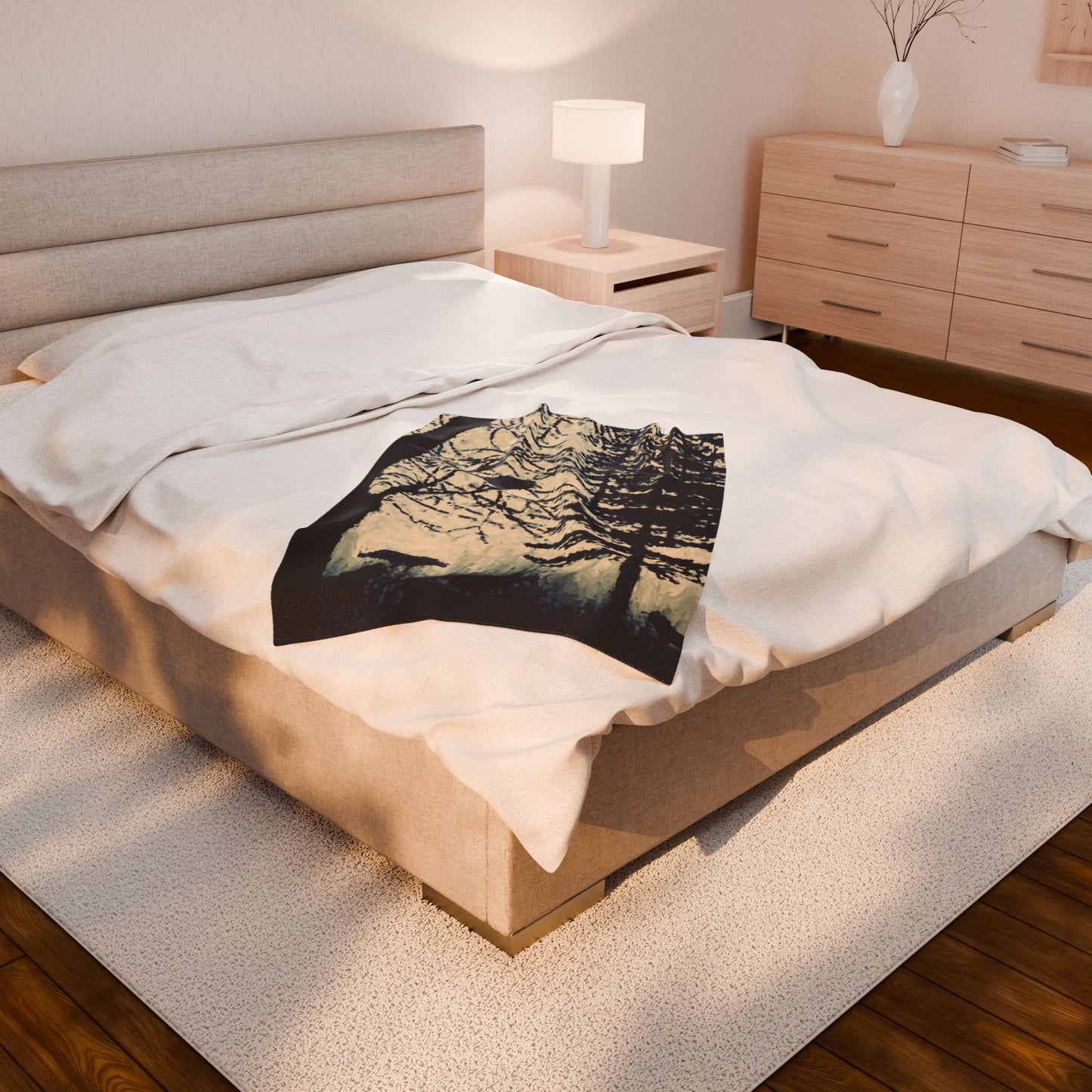 Crows in Forest Velveteen Blanket, Cozy Throw, Home Decor, Gift, Bed Cover, Vibrant Couch Blanket, Birthday Wedding Anniversary Christmas