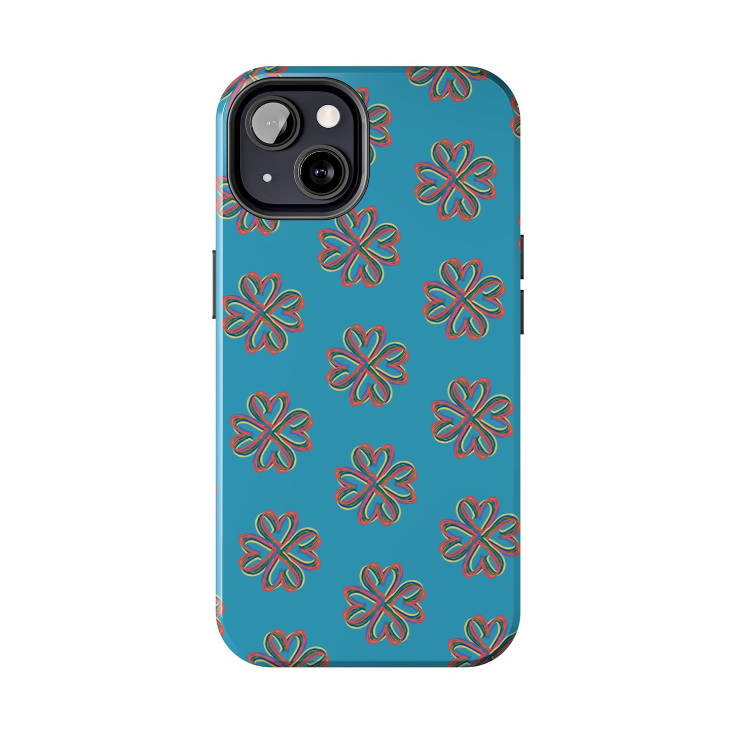 Floral Tough Phone Case, Colorful Turquoise Case, Hard Cover, iPhone Samsung Galaxy Google Pixel, Botanical Print Phone, Wireless Charging