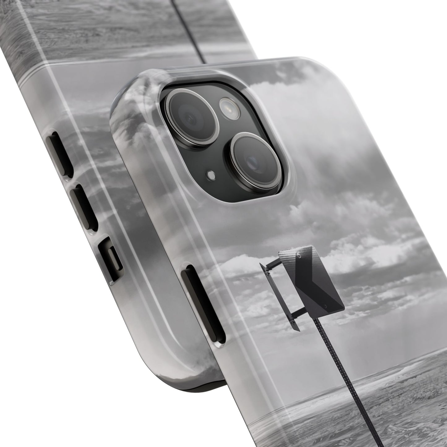 Road Sign Tough Phone Cases, iPhone & Samsung cases, wireless charging, black and white photo, nature, original art, gift birthday Christmas
