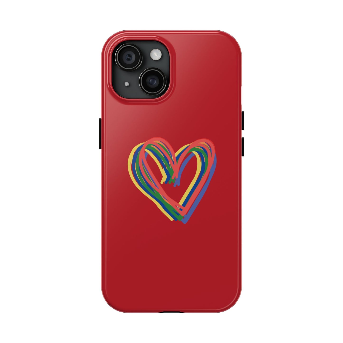Rainbow Hearts Tough Phone Case, Red Phone Cover, Smartphone Case, Heart Pattern Phone Shell, Phone Hard Case, Colorful, Wireless Charging
