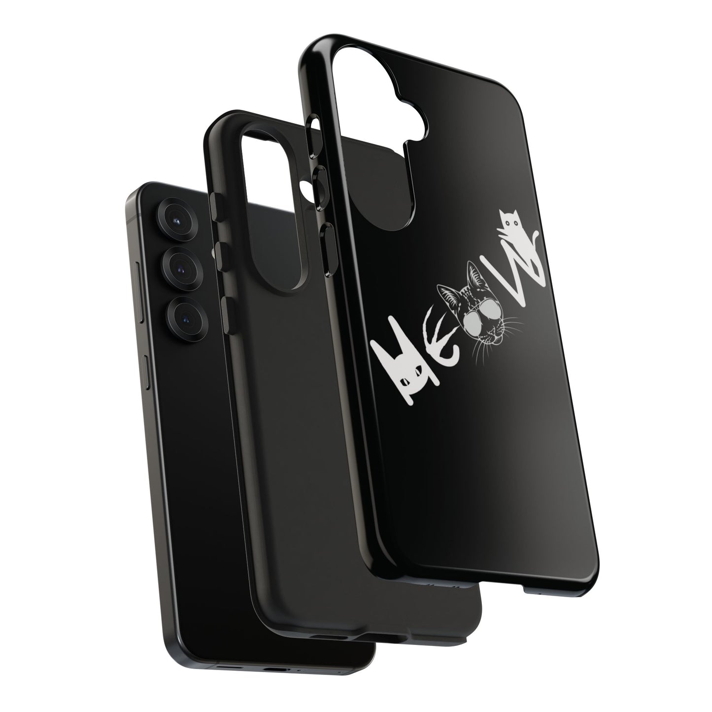Meow Tough Phone Cases, iPhone & Samsung cases, wireless charging, cats, sassy, kitty, gender neutral, gifts, Halloween, birthday, Christmas