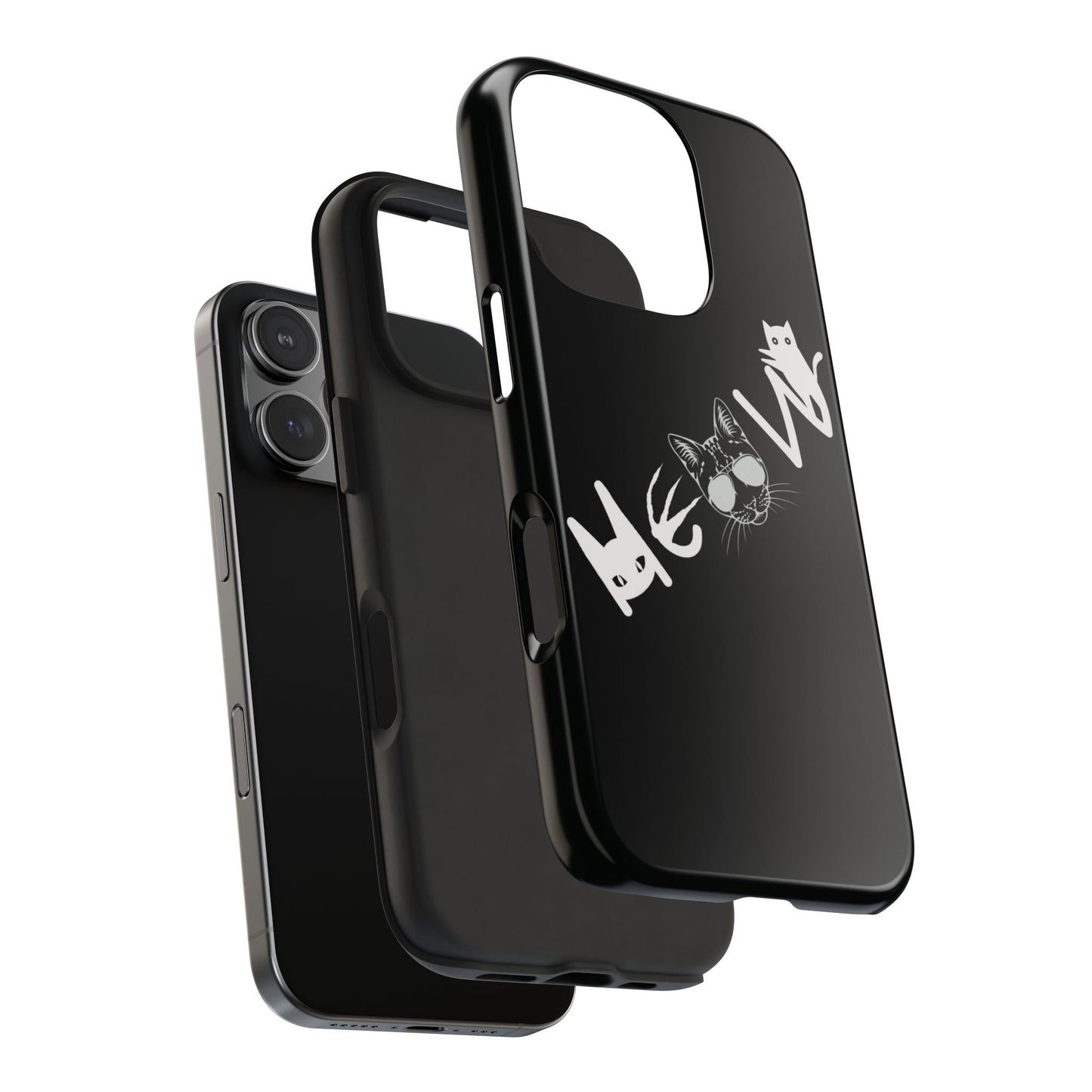 Meow Tough Phone Cases, iPhone & Samsung cases, wireless charging, cats, sassy, kitty, gender neutral, gifts, Halloween, birthday, Christmas