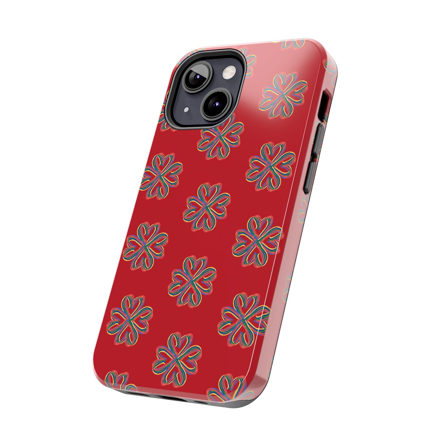 Floral Tough Phone Case, Red Phone Cover, Protective Tech Accessory, Botanical Phone Shell, Gift for Gardeners, Colorful, Wireless Charging