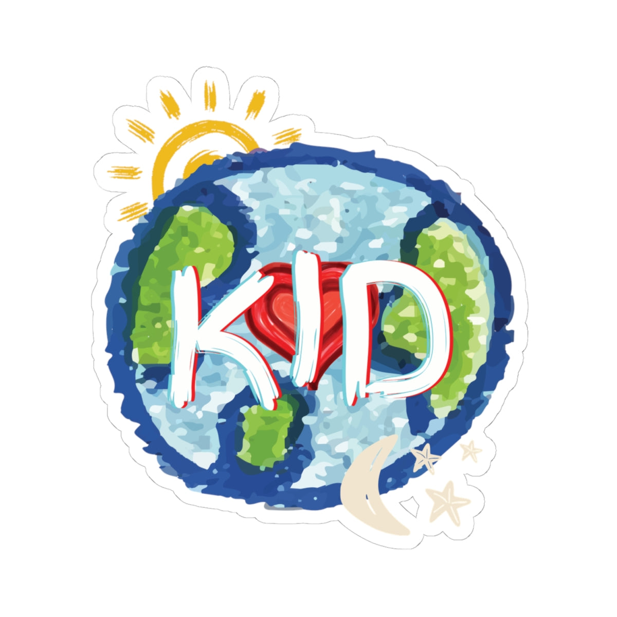 Kid Whole World Sun Moon Stars Heart Kiss-Cut Stickers, Decal, Laptop, Water Bottle, Planner, Scrapbook
