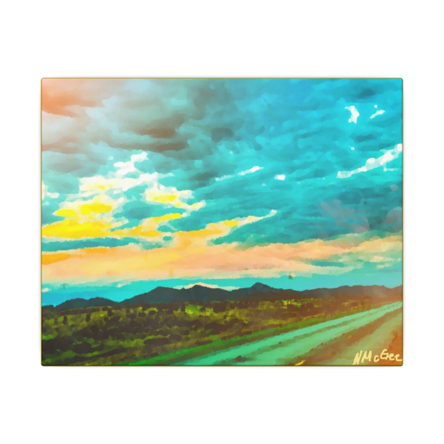 Canvas Wrap Wyoming Landscape, Nature, America, Western, Artwork, Wall Art, Print, Mountains, Gift, Sky, Colorful, Clouds, Sunset, Eco