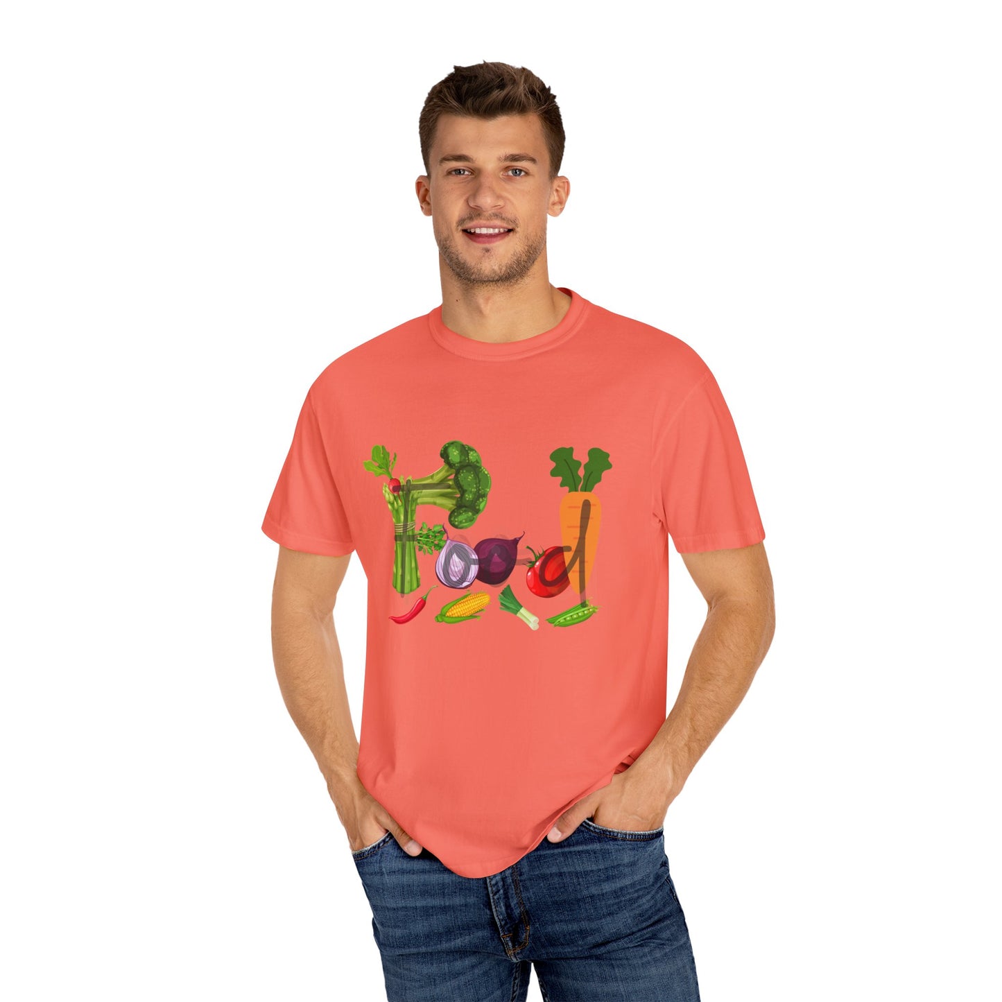 Food Unisex Garment-Dyed T-shirt, vegetables, healthy, groceries, snacks, cooking, gender neutral, casual, relaxed, soft, preshrunk cotton
