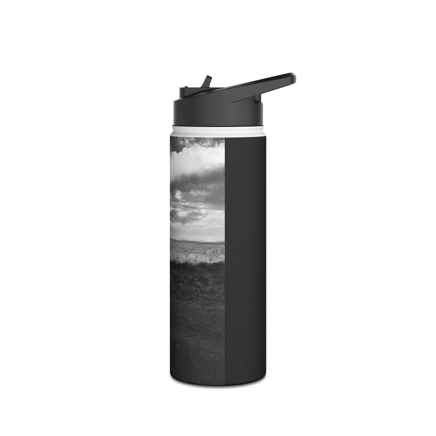 Road Sign Stainless Steel Water Bottle, Badlands, Landscape, Black and White, Photo, Artwork, Drinkware, Gift, Nature, Warning, BPA-free