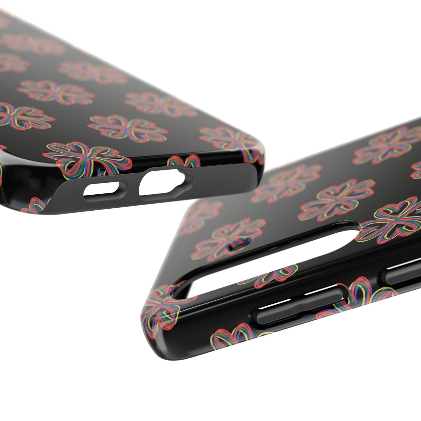 Tough Phone Cases, Floral Phone Cover, Protective Floral Case, Colorful Phone Shell, Black Phone Case, Wireless Charging