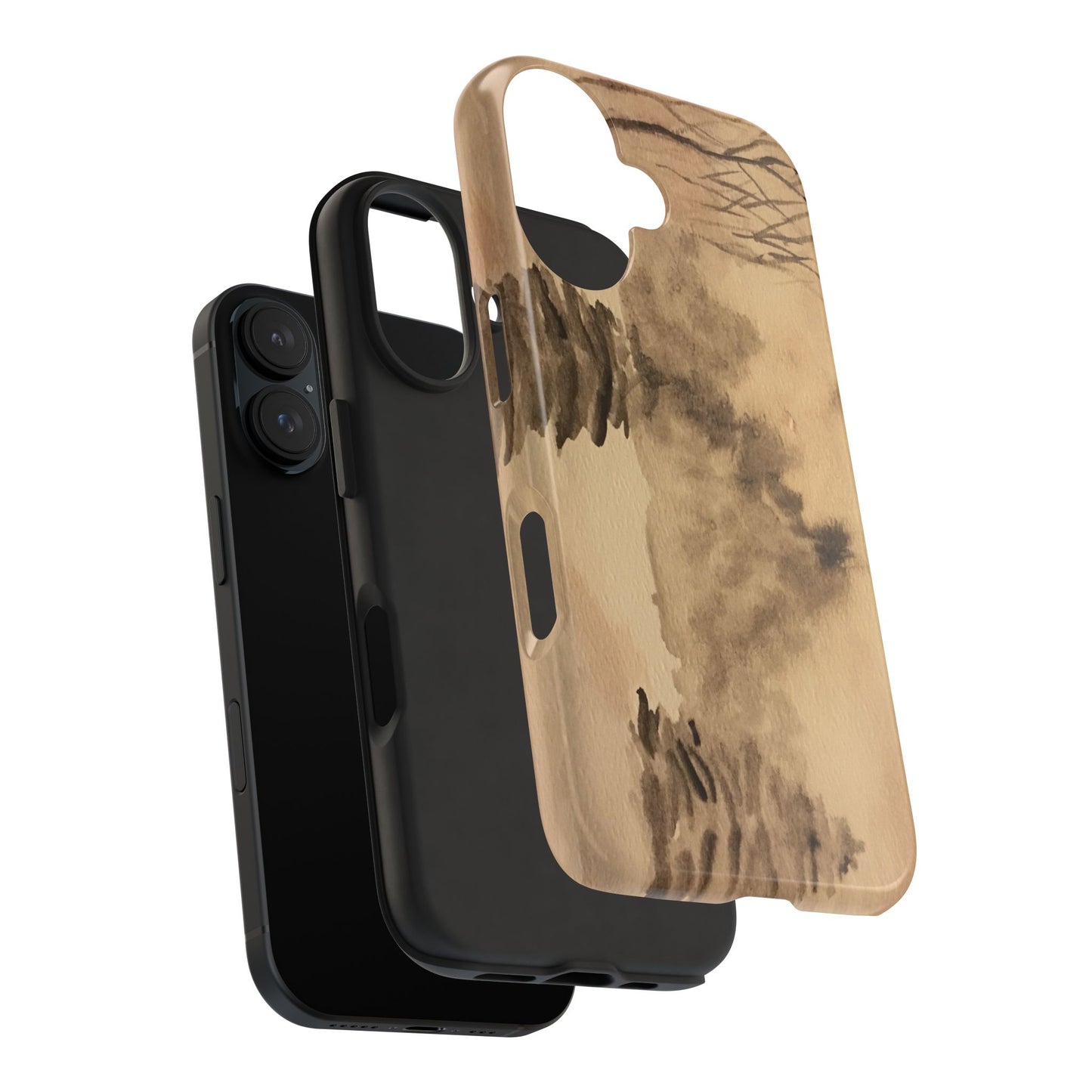 Winter Scene Tough Phone Cases, iPhone & Samsung cases, wireless charging, pine trees, snow, original watercolor artwork, gifts, Christmas