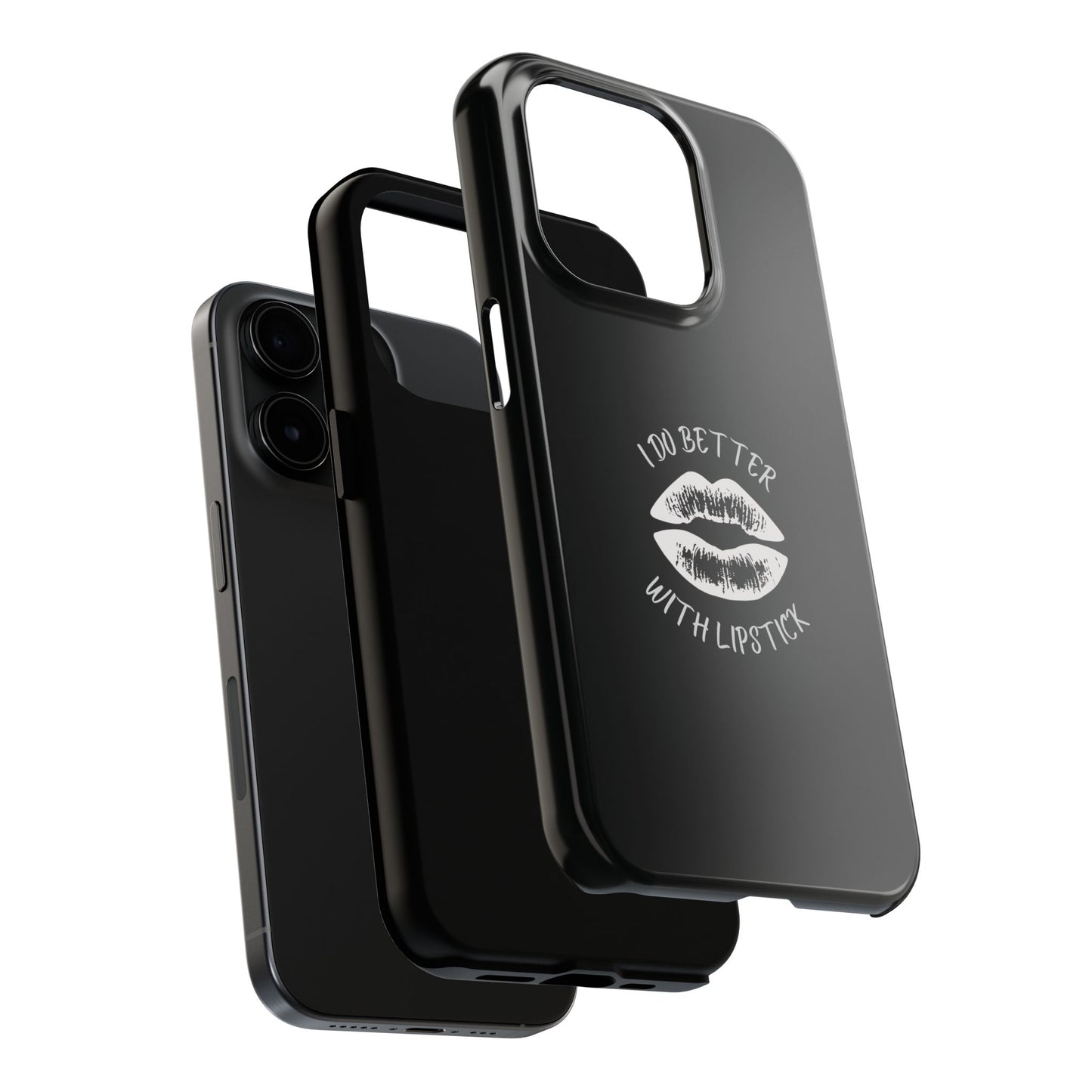 Glamorous Lipstick Tough Phone Cases - Empowered Gifts, Sassy Wireless Charging Cover, Fun Lips Samsung & iPhone Cases, Black Design