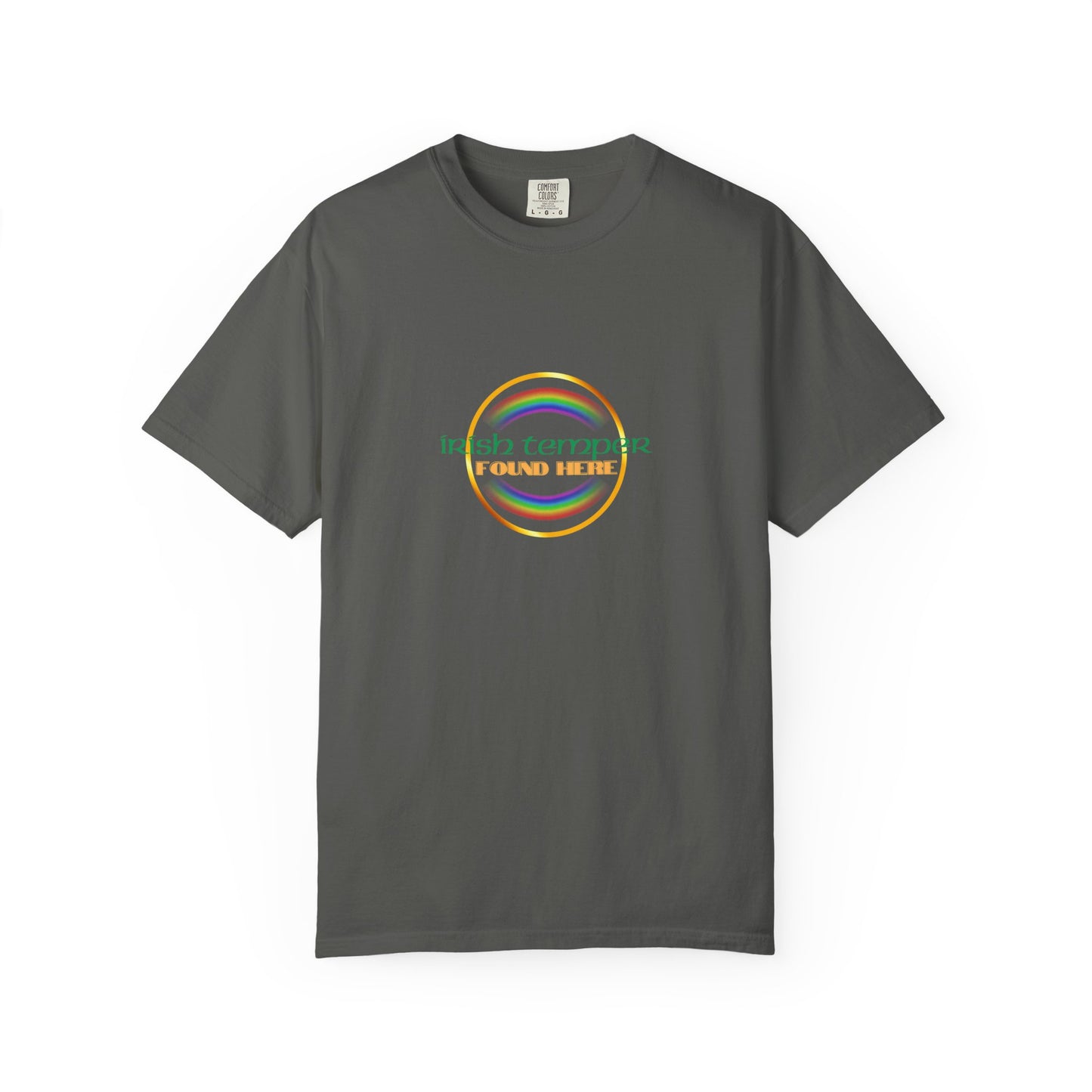 Irish Temper Found Here Unisex Garment-Dyed T-shirt, rainbow, fun, gender neutral, casual, relaxed, soft, preshrunk cotton, St Patricks Day