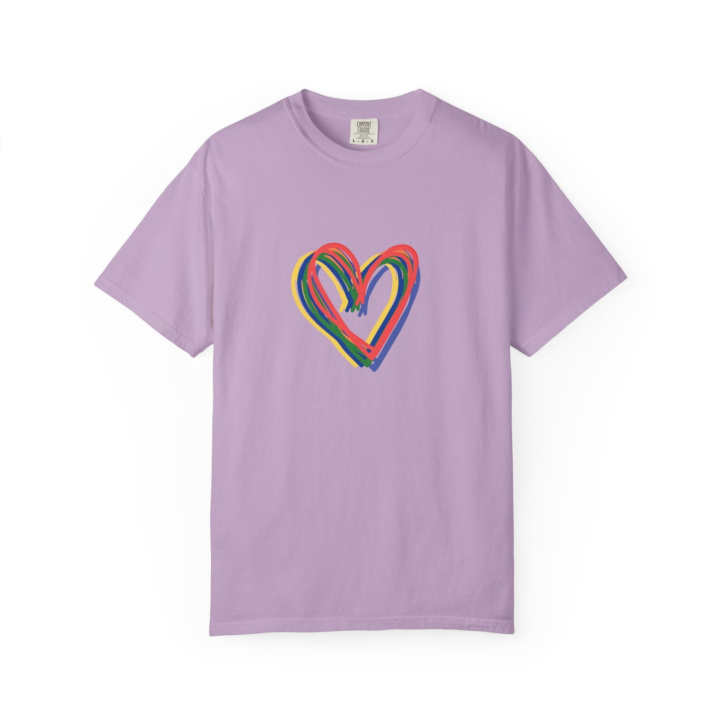 Rainbow Hearts Unisex Garment-Dyed T-shirt, love, Pride, gender neutral, casual, men, women, relaxed, soft, preshrunk cotton, Valentines Day
