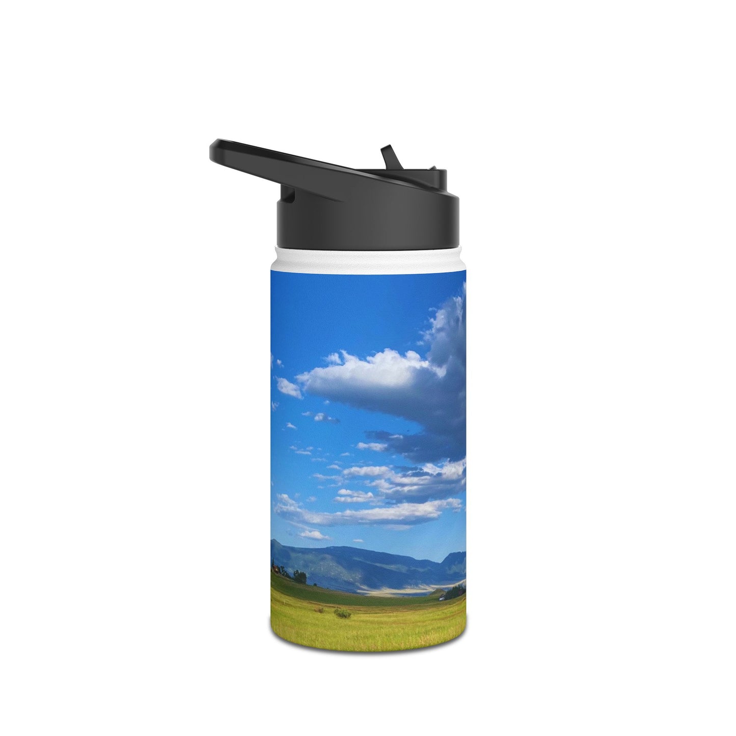 Western Landscape Stainless Steel Water Bottle, Mountains, Sky, Clouds, Original Photo Artwork, Gift, Nature, Beautiful Day, BPA-free