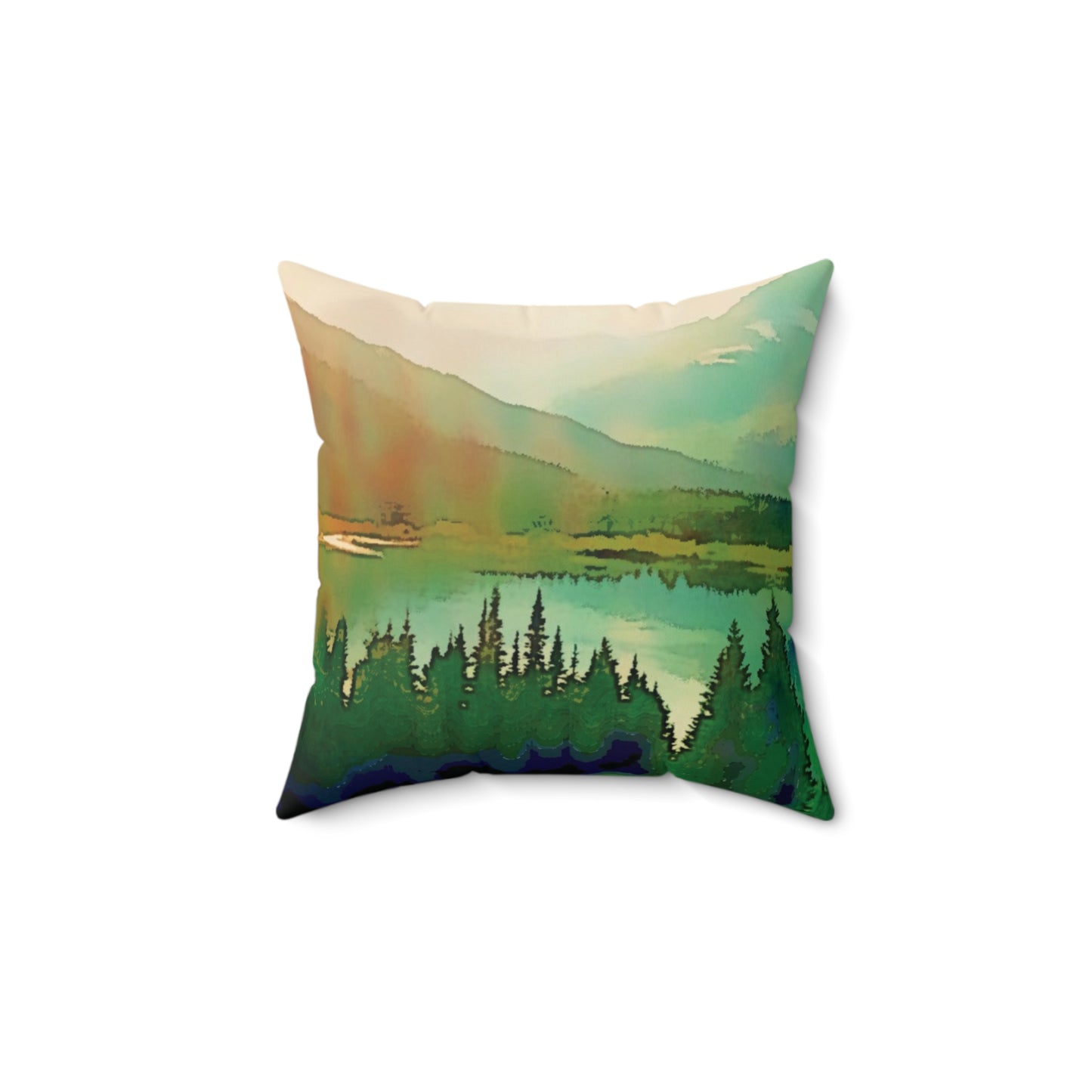 Mountain Lake Spun Polyester Square Pillow, Custom Artwork, Decor, Throw Pillow, Dorm, Gift, Holiday, Tree, Forest, Nature, Rustic, 4 Sizes