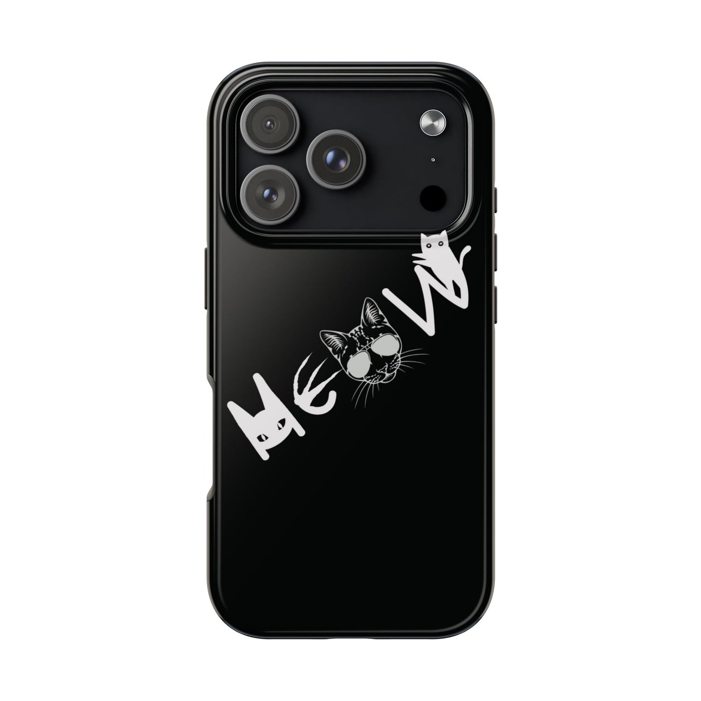 Meow Tough Phone Cases, iPhone & Samsung cases, wireless charging, cats, sassy, kitty, gender neutral, gifts, Halloween, birthday, Christmas