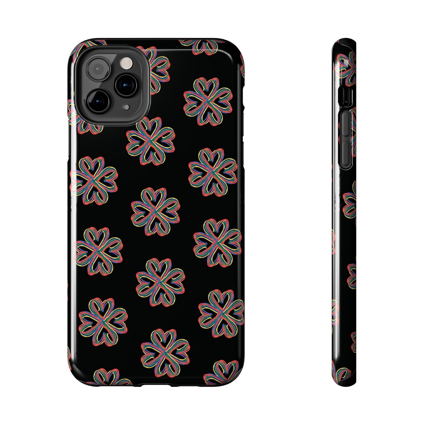 Tough Phone Cases, Floral Phone Cover, Protective Floral Case, Colorful Phone Shell, Black Phone Case, Wireless Charging