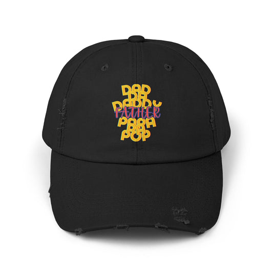 Father Unisex Distressed Cap, Dad Da Daddy Papa Pa Pop, Fathers Day, Gift, Hats, Cotton Twill, Adjustable, Gifts for Men