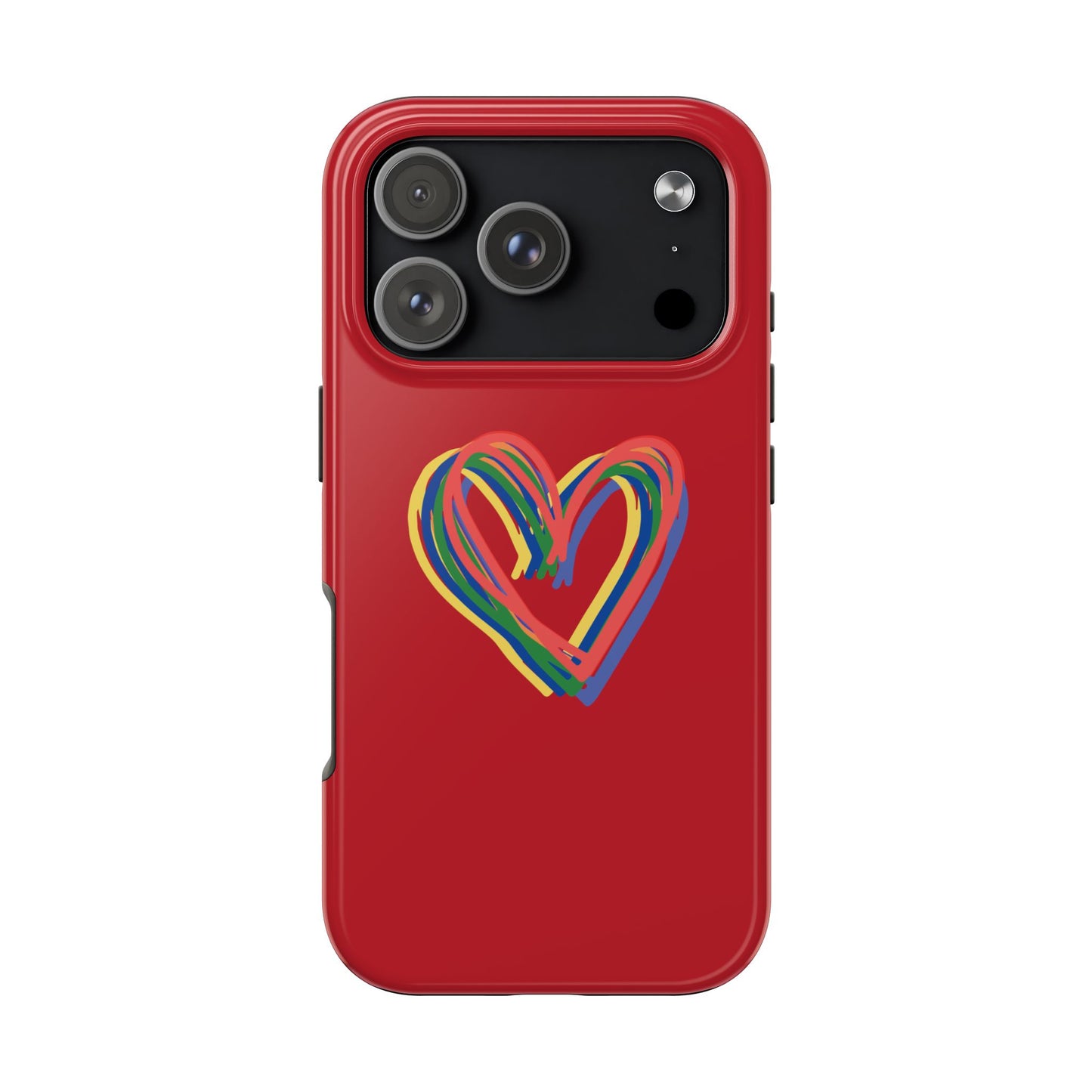 Rainbow Hearts Tough Phone Case, Red Phone Cover, Smartphone Case, Heart Pattern Phone Shell, Phone Hard Case, Colorful, Wireless Charging