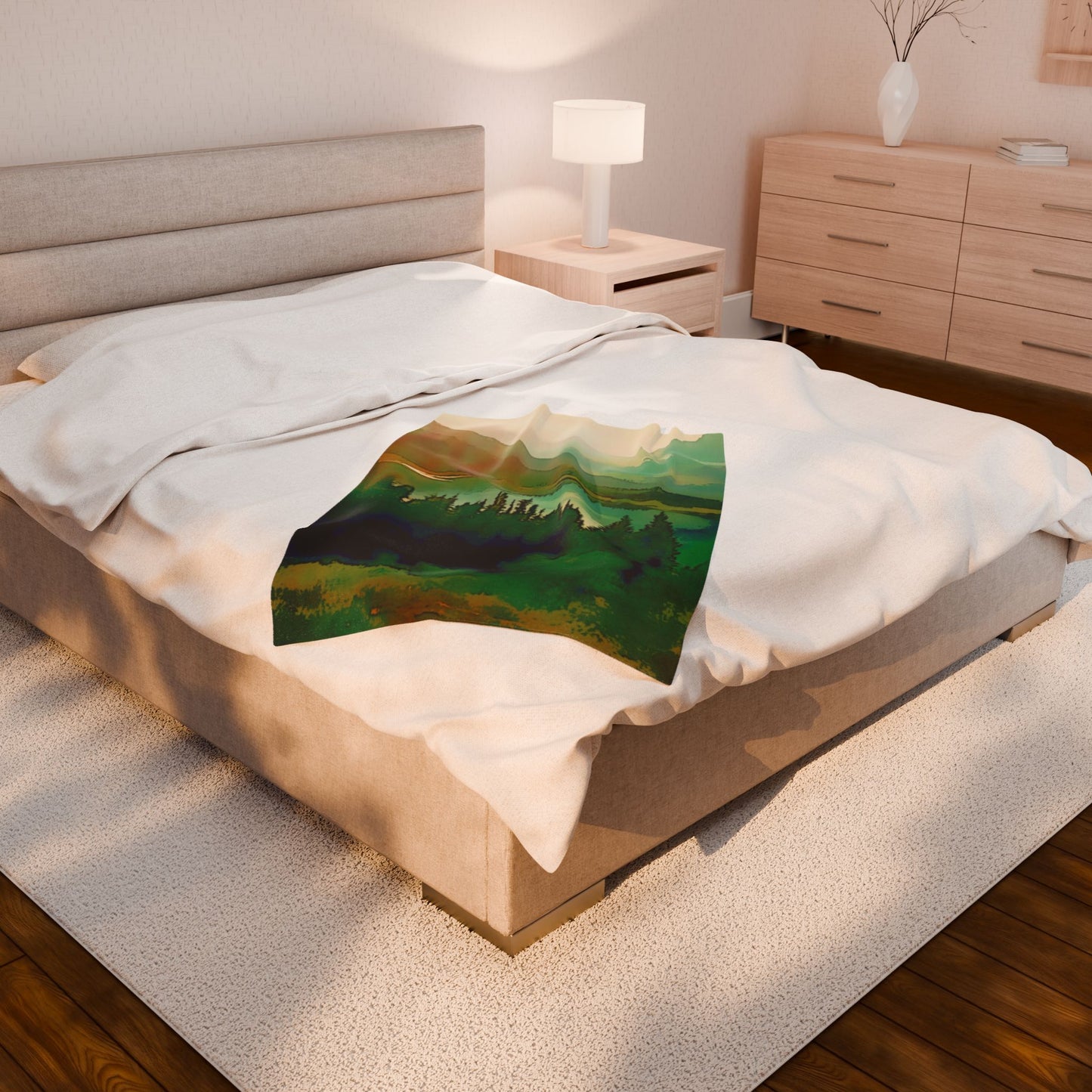 Mountain Lake Colorful Velveteen Blanket, Cozy Throw, Home Decor, Bed Cover, Vibrant Couch Blanket, Birthday Wedding Anniversary Christmas