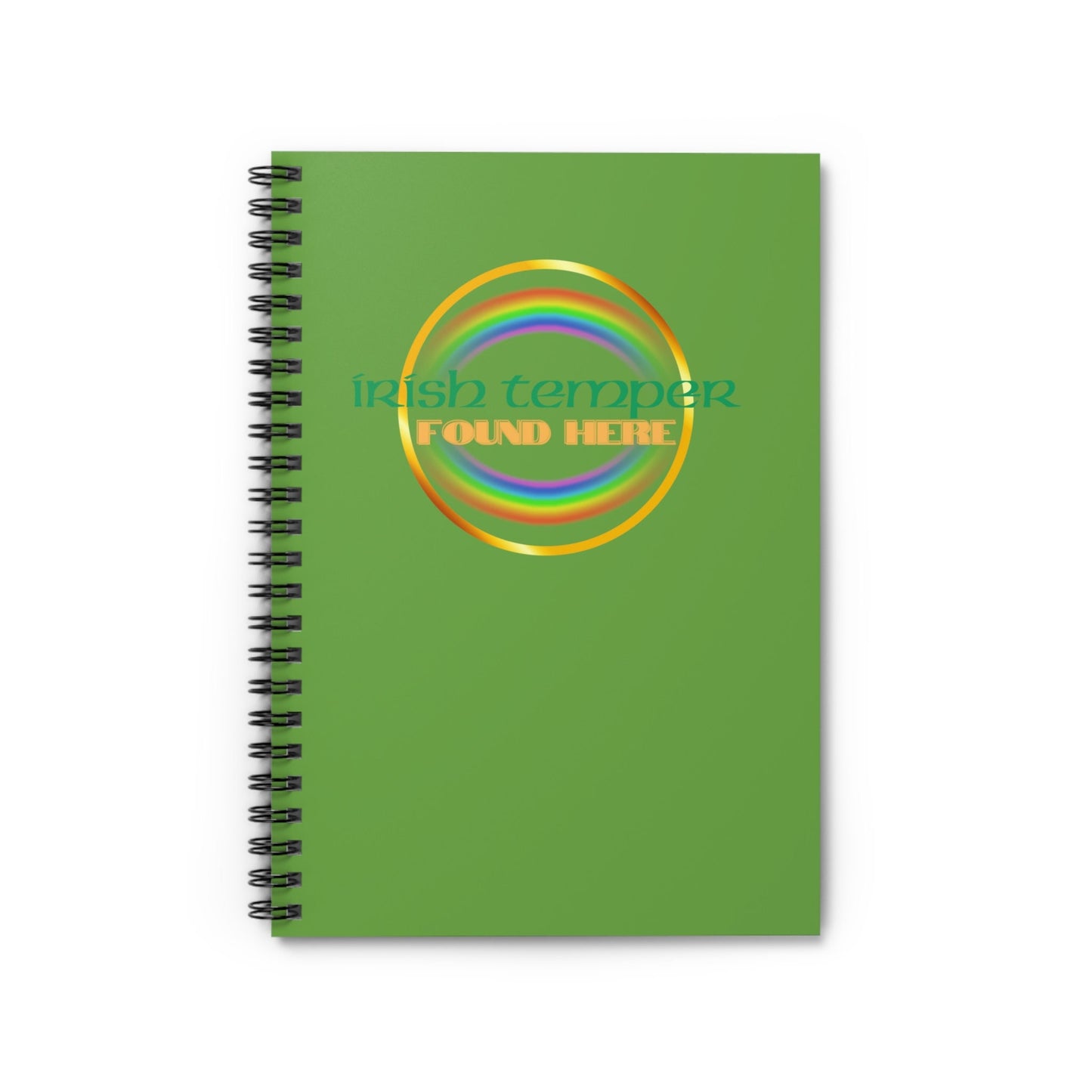 Irish Temper Found Here Green Spiral Notebook, Ruled Line, rainbow, gender neutral, journal, gift, teens, adults, kids, friends, St Patricks